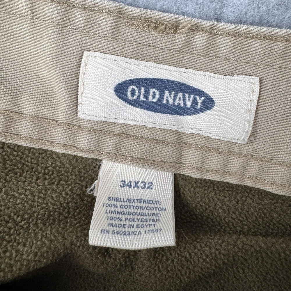 Old Navy Cargo Pants Mens 34x32 Tan Fleece Lined Straight Leg Cotton Utility Y2K